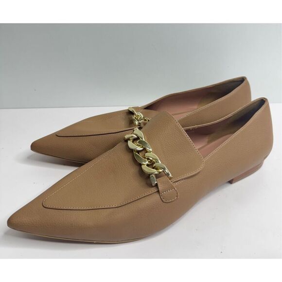 Linea Paolo Loafers Size 9 pointed Toe Leather Gold Chain Slip On Casual Shoes - Picture 2 of 9